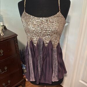 Sequin Embellished Purple and Silver Women's Top